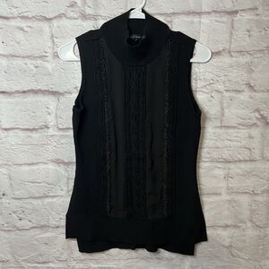 White House Black Market Sleeveless Mock Neck Cable Knit Beaded Sweater Top S